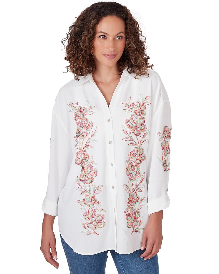 Ruby Rd® Tropical Splash Woven Solid Crepe Top image number 1