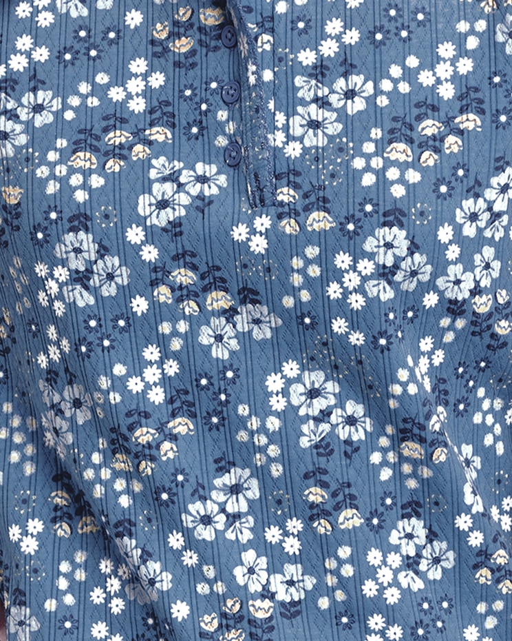 Print Long Sleeve Pointelle Henley Top image number 1