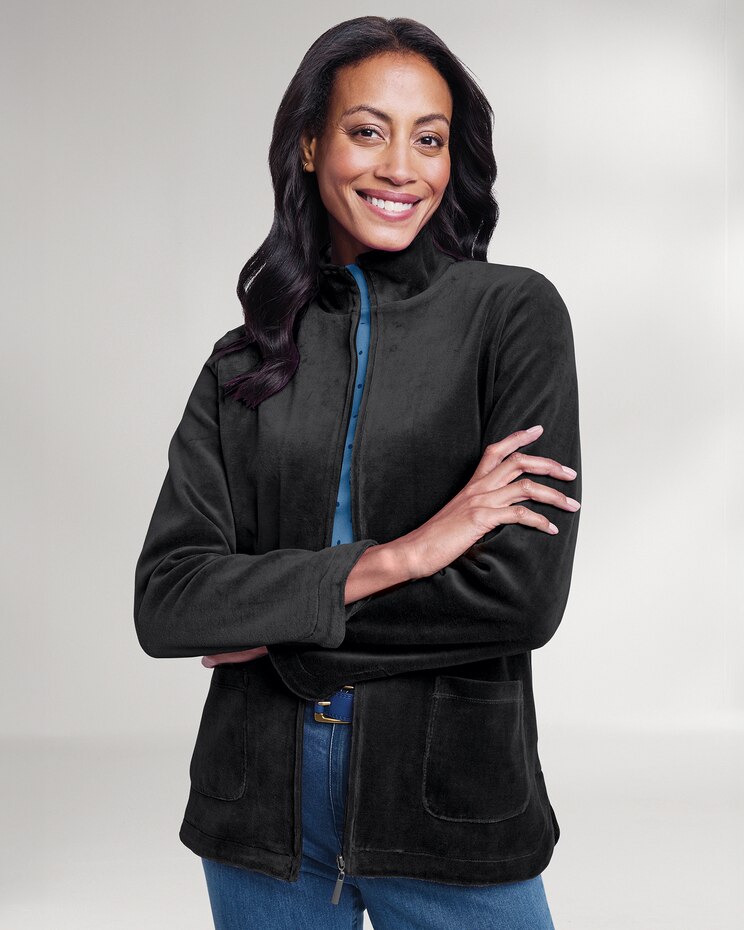 Velour Zip-Front Cardigan image number 1