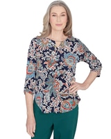 Alfred Dunner® Classics Scroll Three Quarter Ruched Sleeves thumbnail number 1