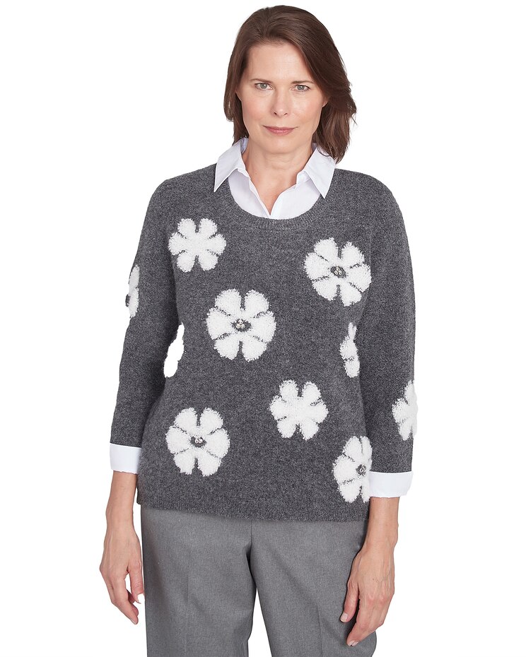 Alfred Dunner® Copenhagen Floral Layered Quarter Sleeve Sweater image number 1