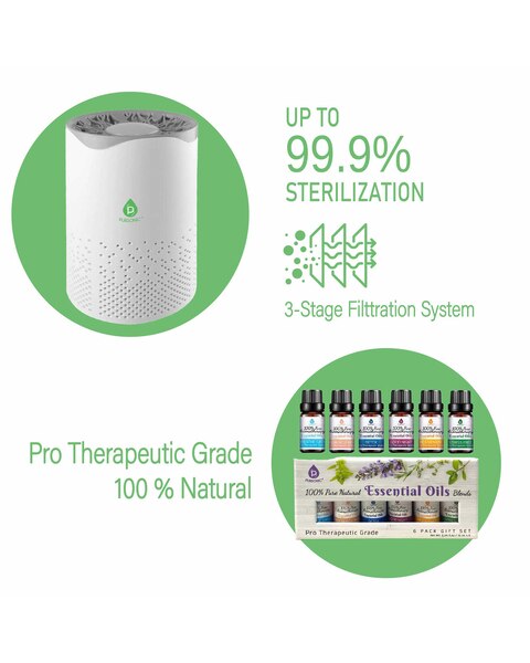 Pursonic Air Purifier with 6-Pack Premium Essential Oils Collection
