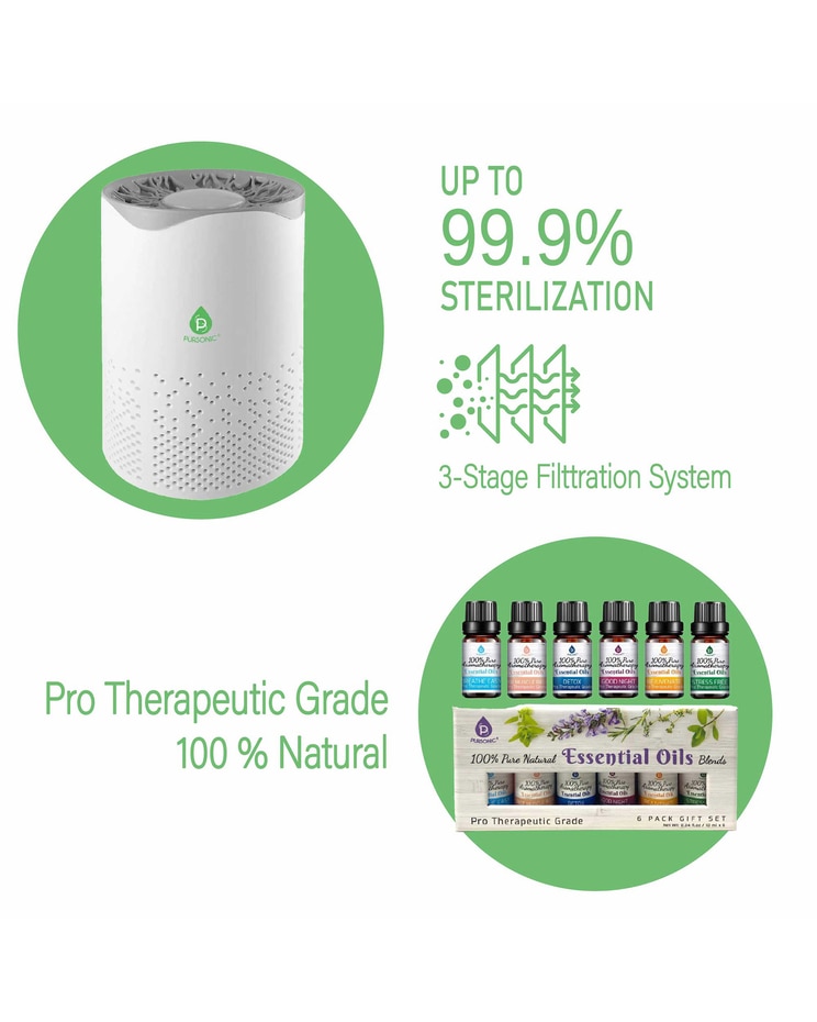 Pursonic Air Purifier with 6-Pack Premium Essential Oils Collection image number 2