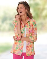 Crinkled Cotton Tropical Print Shirt thumbnail number 1