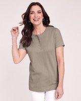Short Sleeve Pointelle Henley Top thumbnail number 1