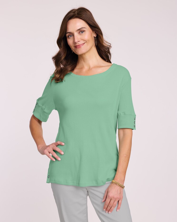 Ribbed Button Trim Top image number 1