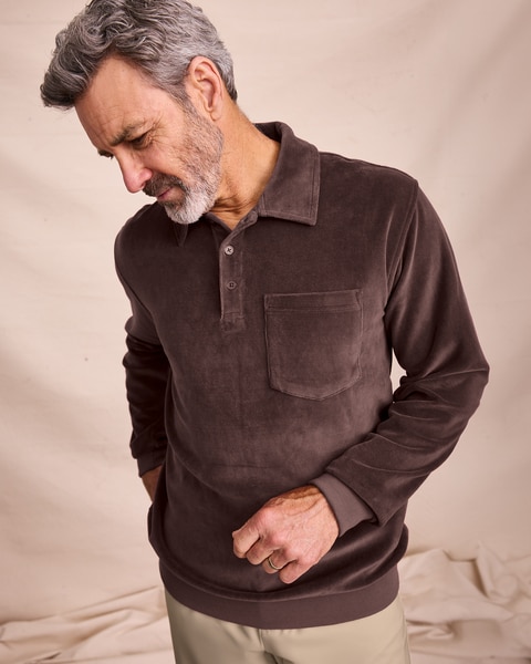 John Blair Banded-Bottom Velour Shirt