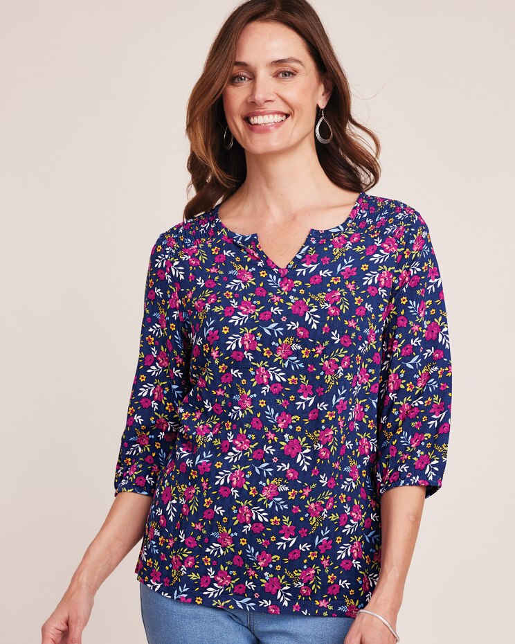 Print Smocked Shoulder Blouse image number 1