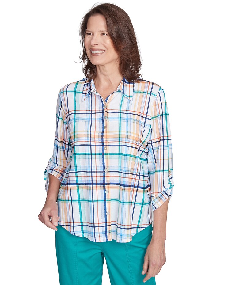 Alfred Dunner® Nantucket Plaid Knit Button Front Top image number 1