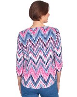 Alfred Dunner® Puff Print Ikat Chevron Split Neck Top thumbnail number 2