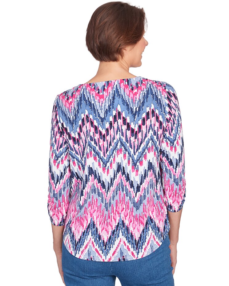 Alfred Dunner® Puff Print Ikat Chevron Split Neck Top image number 2