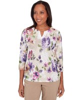 Alfred Dunner® Charm School Embellished Keyhole Floral Textured Top thumbnail number 1