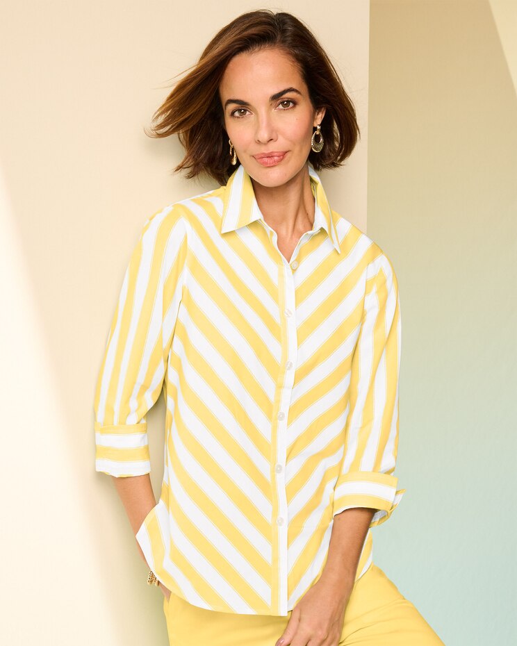 3/4 Sleeve Bias Stripe Shirt image number 1