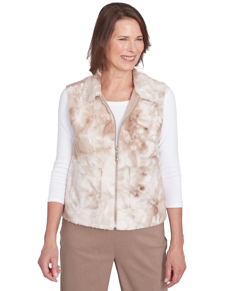 Alfred Dunner® Telluride Faux Fur Beige Vest image number 1