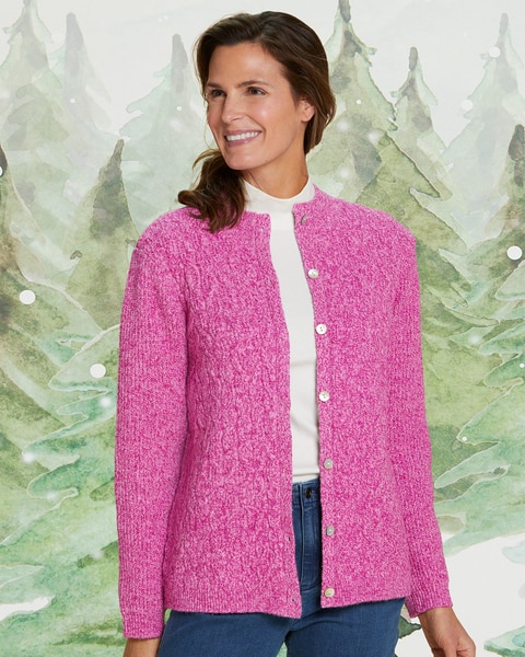 Cable & Shaker Mockneck Cardigan