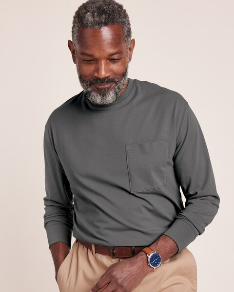 John Blair Classics Long-Sleeve Crewneck Pocket Tee
