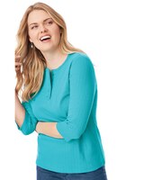 Three-Quarter Sleeve Pointelle Henley Top thumbnail number 4