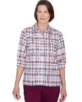 Alfred Dunner® Classics Plaid Cuffed Sleeve Button Down Top thumbnail number 1