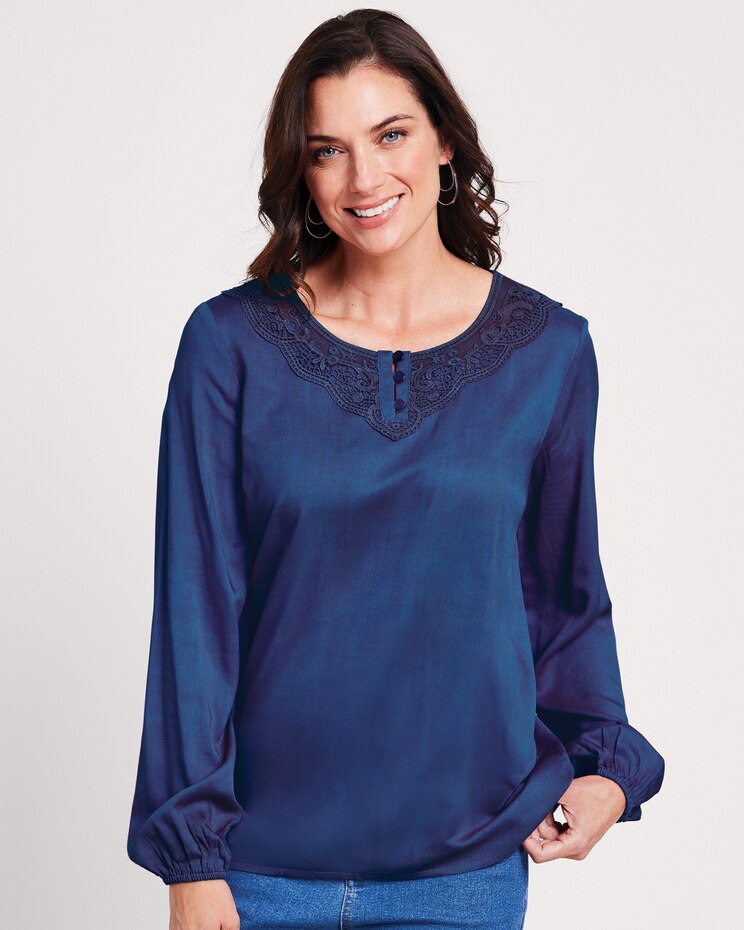 Lace Neckline Top image number 1