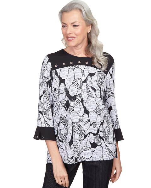 Alfred Dunner® World Traveler Floral Jacquard Bordered Flutter Sleeve Top