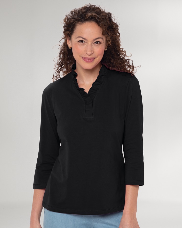 Prima™ Cotton Solid Ruffle-Neck Tee image number 1
