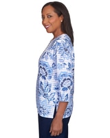Alfred Dunner® Lavender Fields Geo Floral Printed Ruffle Top thumbnail number 4