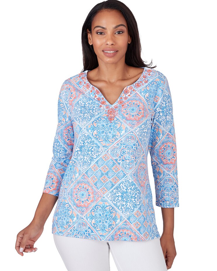 Ruby Rd® Patio Party Knit Emb Trellis Top image number 1
