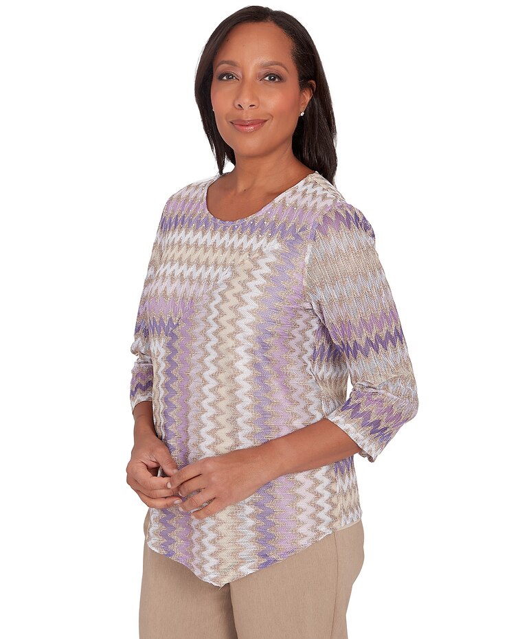 Alfred Dunner® Charm School Sparkling Zig Zag Stripe Top image number 3