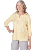 Alfred Dunner® Charleston Three Quarter Sleeve Top with Embroidered Floral Details thumbnail number 3