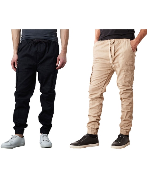 Galaxy By Harvic Men's Cotton Flex Stretch Cargo Jogger Pants-2 Pack