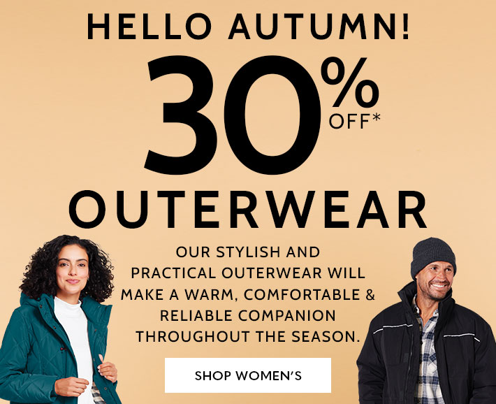 hello autumn! 30% off* Outerwear our stylish and practical outerwear will make a warm, comfortable & reliable companion throughout the season. shop women's ends wednesday, 11/6/23