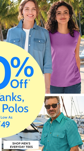50% off* tops, tanks, shirts & polos styles as low as $7.49 shop men's everyday tees