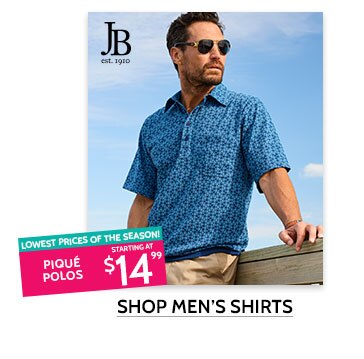 JB est. 1910 - lowest prices of the season! jB Banded bottom polos starting at $16.99. Shop men's shirts