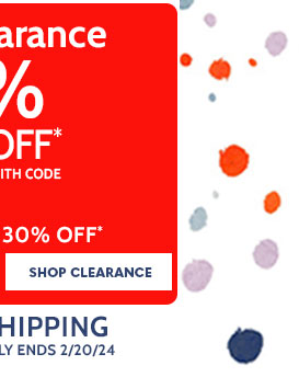 president's weekend sale markdowns & clearance up to 80% off* with code when you take an extra 30% off* shop all clearance plus $5 flat rate shipping with promo code: B4MQB | Online only ends 2/20/24