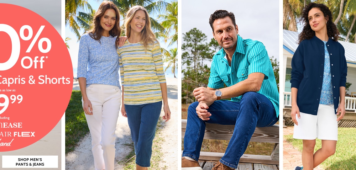 50% off* jeans, pants, capris & shorts styles as low as $9.99 including denimease johnblairflex haband shop men's pants & jeans