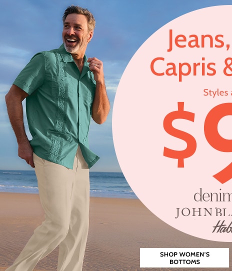 jeans, pants, capris & shorts styles as low as $9.99 including denimease johnblairflex haband shop women's bottoms