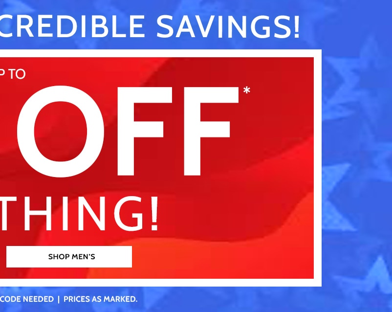Don't miss these incredible savings! 85% off everything! Shop Men's. All sales final, no returns or exchanges, no code needed, prices as marked