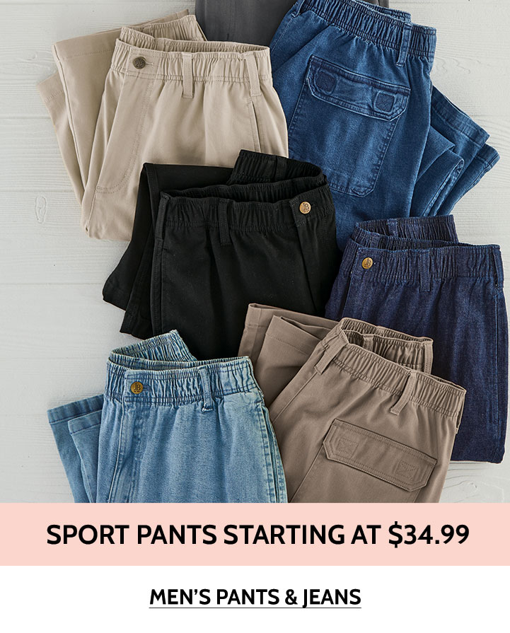 sports pants starting at $24.99 men's pants & jeans