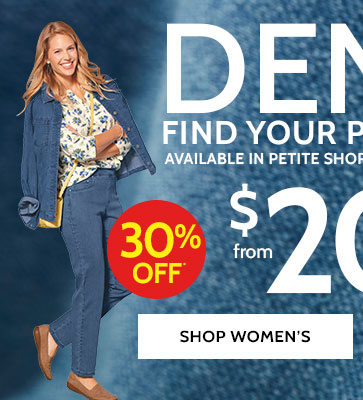 denim 30% off from $20.99* find your perfect fit! available in petite shorts & extra short sizes denimease shop women's *prices as marked. online only thru 2/20/24