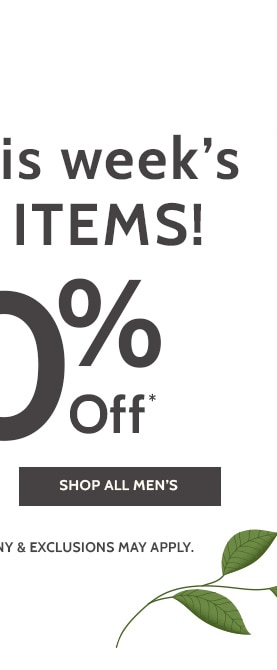 shop this weeks wow items! up to 60% off* shop all men's *prices as marked. exclusions may apply.