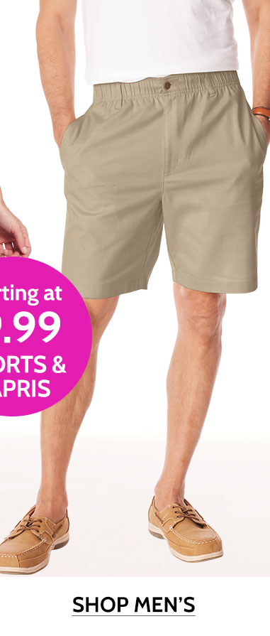 starting at $9.99 shorts & capris shop men's