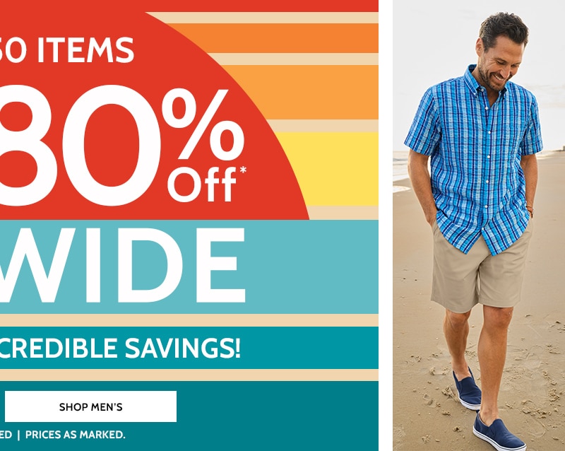over 350 items 50 to 80% off* sitewide don't miss these incredible savings! shop men's no promo code needed | prices as marked