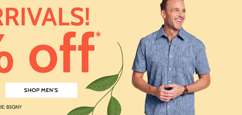 new arrivals! 50% off* shop men's use code: B5QNY