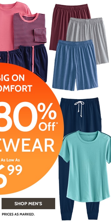 save big on cool comfort 50-80% off* activewear styles as low as $6.99 shop men's *no code needed |  prices as marked