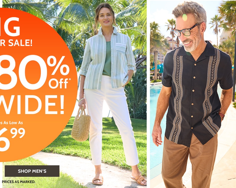 big summer sale! 50 - 80% off* sitewide! styles as low as $6.99 shop men's *no code needed | prices as marked