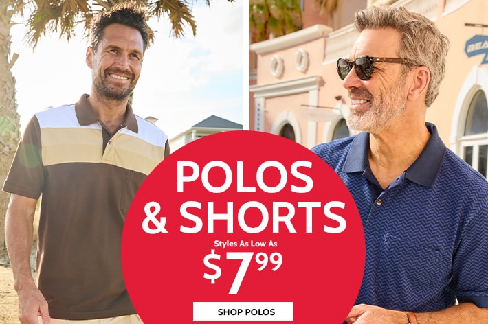 men's polos & shorts styles as low as $7.99 *no code neded | prices as marked shop polos